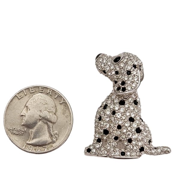 Swarovski Silver Tone Black, Clear Crystal Dalmatian Puppy Dog Brooch Pin K859 - Picture 6 of 9
